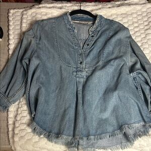 Anthro: Denim Blouse with Frayed Hem